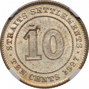 Malezja, 10 centów 1927 - NGC MS64