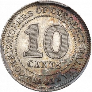 Malaje Brytyjskie, 10 centów 1941 - PCGS MS63