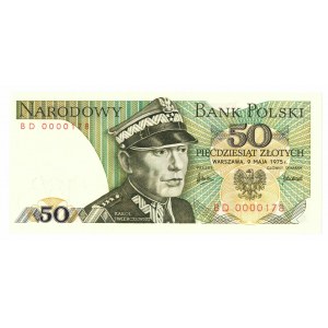 PRL, 50 złotych 1975 BD - NISKI NUMER - 0000178