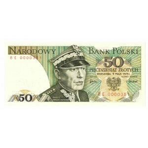 PRL, 50 złotych 1975 BE - NISKI NUMER - 0000351