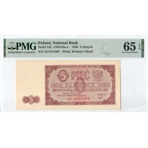PRL, 5 złotych 1948 AU - PMG 65 EPQ