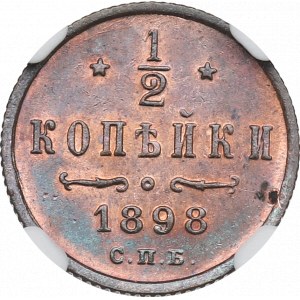 Rosja, Mikołaj II, 1/2 kopiejki 1898 - NGC MS64 BN