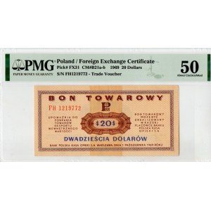 Pewex, Bon Towarowy, 20 dolarów 1969 - FH - PMG 50