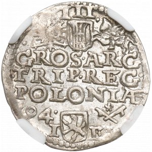 Sigismund III Vasa, 3 groschen 1594, Posen - NGC AU58