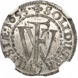 Prusy Książęce, Fryderyk Wilhelm, szeląg 1653, Królewiec - NGC MS64