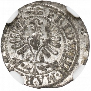 Prusy Książęce, Fryderyk Wilhelm, szeląg 1653, Królewiec - NGC MS64