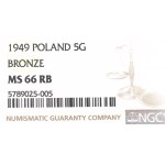 PRL, 5 groszy 1949 Brąz - NGC MS66 RB