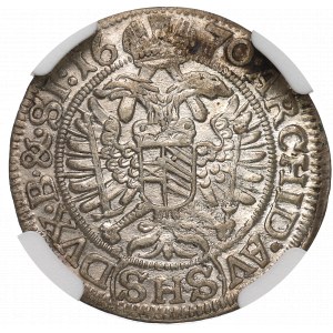 Schlesien under Habsburg, Leopold I, 3 kreuzer 1670, Breslau - NGC MS62