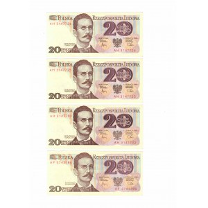 PRL, 20 złotych 1982 - zestaw 4 egzemplarze