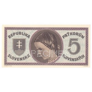 Słowacja, 5 koron 1945 - perforacja SPECIMEN