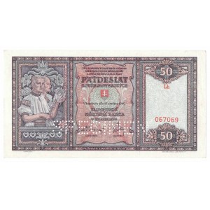 Słowacja, 50 koron 1940 - perforacja SPECIMEN
