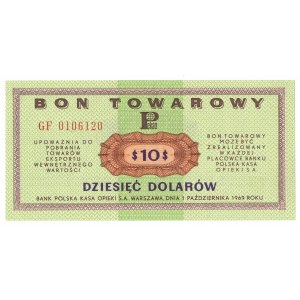 Pewex, Bon Towarowy, 10 dolarów 1969 - GF -