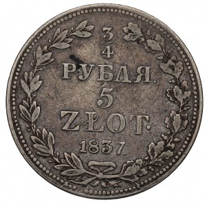 Poland under Russia, Nicholas I, 3/4 rouble=5 zloty 1837 Warsaw