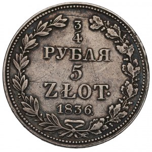 Zabór rosyjski, Mikołaj I, 3/4 rubla=5 złotych 1836 MW, Warszawa