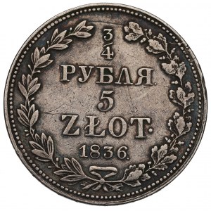 Congress Poland, Nicholas I, 3/4 rouble=5 zloty 1836 MW, Warsaw
