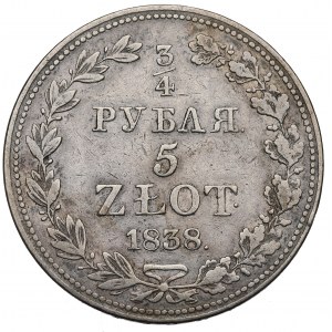 Poland under Russia, Nicholas I, 3/4 rouble=5 zloty 1838 MW