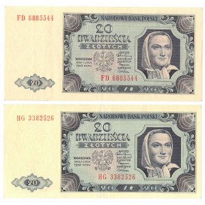 PRL, Zestaw 20 złotych 1948 HG i FG - 2 egzemplarze