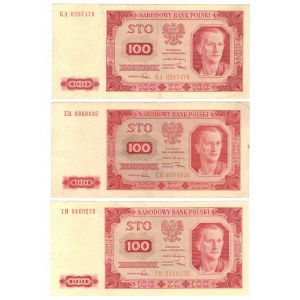 PRL, zestaw 100 złotych 1948 - 3 egzemplarze