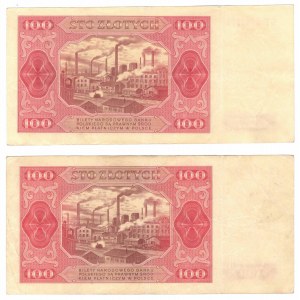 PRL, zestaw 100 złotych 1948 - 2 egzemplarze bez ramki