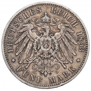 Germany, Saxony, 5 mark 1893