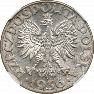 II Republic of Poland, 2 zlote 1936, Ship - NGC MS62