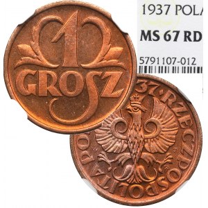 Zweite Polnische Republik, 1 Groschen 1937 - NGC MS67 RD