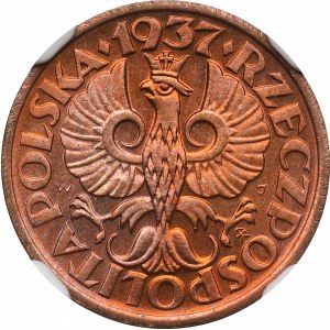 II Rzeczpospolita, 1 grosz 1937 - NGC MS67 RD