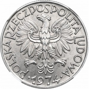 PRL, 5 Zloty 1974 Fischer - auf dem Gras Rarität NGC MS62