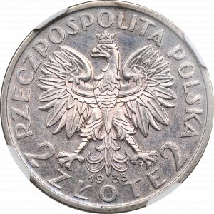 II Republic of Poland, 2 zlote 1933, Women's Head - NGC MS61