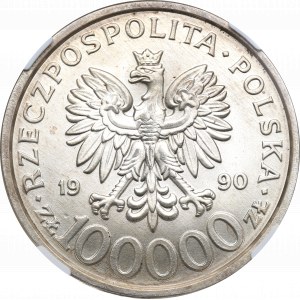 III Republic of Poland, 100.000 zloty 1990 Solidarity type B - NGC MS65