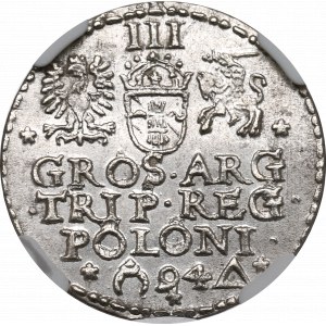 Sigismund III Vasa, Trojak 1594, Malbork - unbeschriebener offener Ring NGC MS62