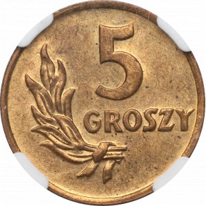 PRL, 5 groszy 1949 - próba mosiądz NGC MS64