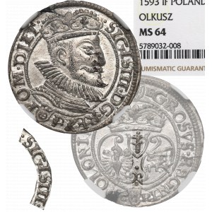 Zygmunt III Waza, Grosz 1593, Olkusz - NGC MS64 / ZJAWISKOWY