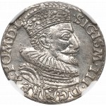 Sigismund III Vasa, Trojak 1594, Malbork - Ring im Datum - NGC MS62 / RARE