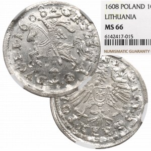 Sigismund III. Vasa, Pfennig 1608, Vilnius - OKAZOWY / NGC MS66