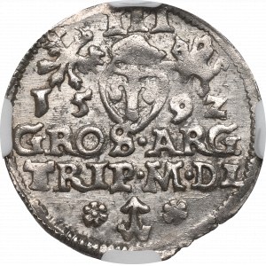 Sigismund III Vasa, Trojak 1592, Vilnius - selten - NGC MS63