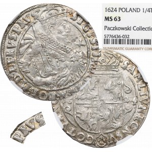 Sigismund III. Vasa, Ort 1624, Bromberg (Bydgoszcz) - ex Pączkowski PRVS ILLUSTRATED NGC MS63
