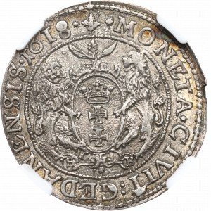 Sigismund III. Vasa, Ort 1618, Danzig - ex Pączkowski NGC AU58