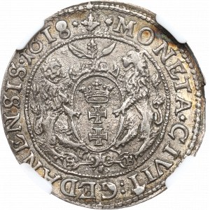 Sigismund III, 18 groschen 1618, Danzig - NGC AU58