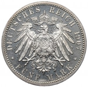 Deutschland, Baden, 5 Mark 1907 - PROOF LIKE