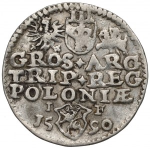 Sigismund III. Vasa, Trojak 1590, Olkusz - Schild - GROSSE RARE / EINZIGARTIG