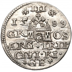 Zygmunt III Waza, Trojak 1589, Ryga - krzyżyki - menniczy