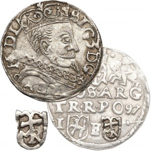 Sigismund III Vasa, Trojak 1597, Lublin - Monogramm im Schild - RARE
