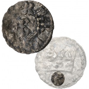 Ladislaus I the Short / Casimir III the Great, Denarius - letter R/B and crown with K - UNIQUE
