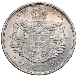 Serbien, 5 Dinar 1904 - 100. Jahrestag der Dynastie