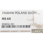 PRL, 1 złoty 1968 - rzadki NGC MS64