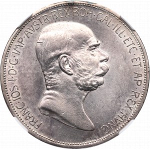 Austria, Franciszek Józef, 5 koron 1909 - NGC MS61