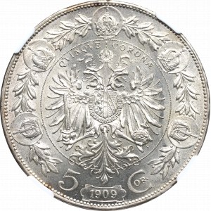 Österreich, Franz Joseph, 5 Kronen 1909 - NGC MS61