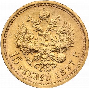 Russland, Nikolaus II, 15 Rubel 1897 AГ - Ex NGC MS62