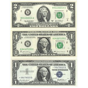 USA, Set of $1 to $2 bills